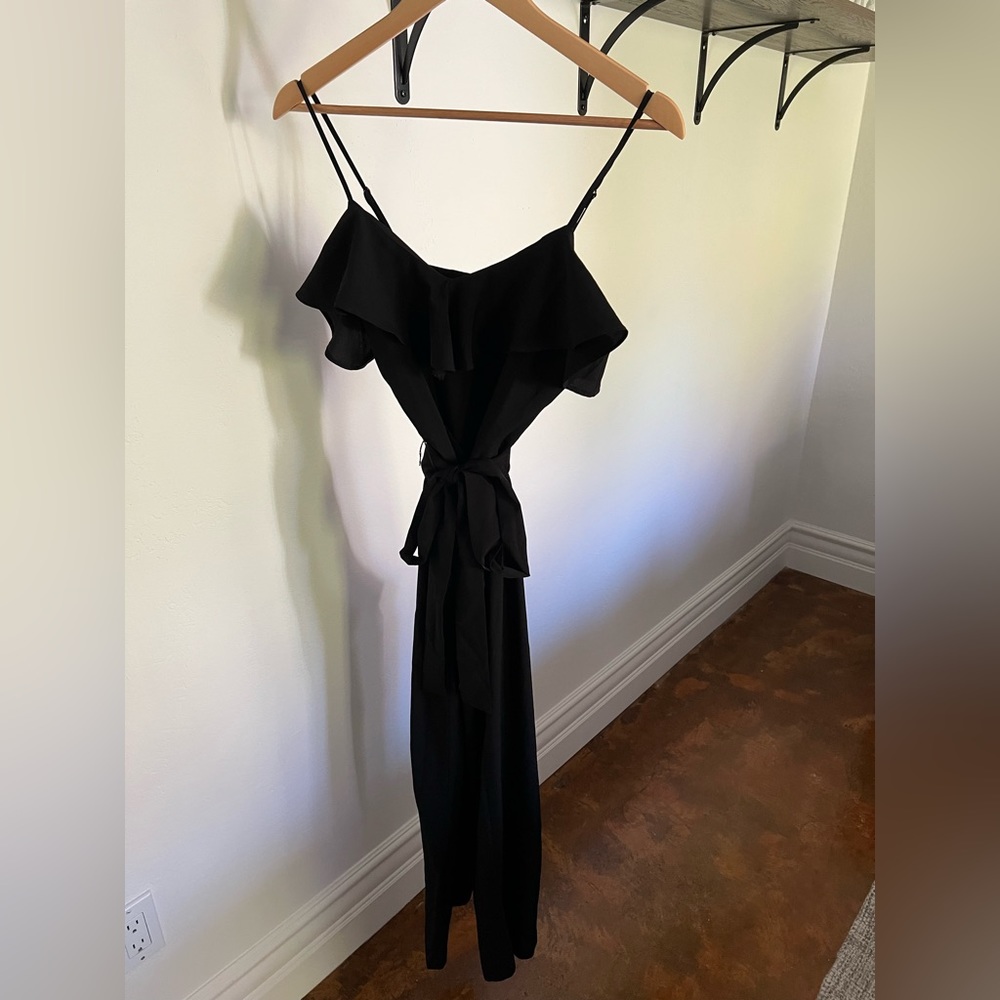 Banana Republic Black ruffle neck jumpsuit with waist tie